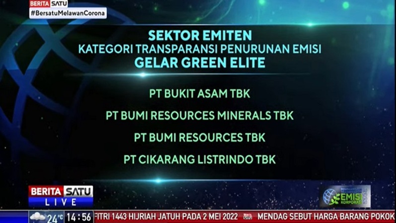 Bukit Asam Raih Penghargaan Emisi Korporasi 2022