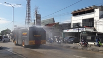Jalan Pantura Bekasi Disemprot 12.000 Liter Disinfektan