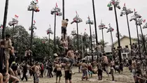 Keseruan Lomba Panjat Pinang di Ancol