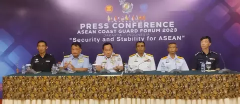 Konferensi Pers ASEAN Coast Guard Forum 2023.