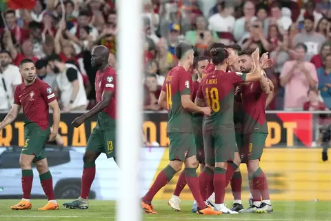 Selebrasi pemain Portugal ada kualifikasi Piala Eropa 2024.