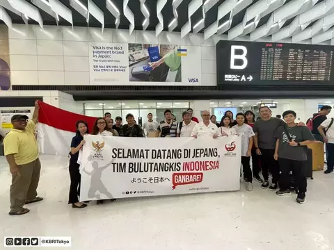 Tim bulutangkis Indonesia tiba di Bandara Narita, Jepang, Minggu, 23 Juli 2023 jelang berlaga di Japan Open 2023.