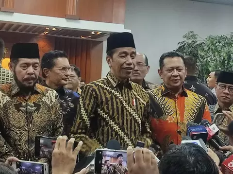 Presiden Jokowi seusai Peringatan Hari Konstitusi di Gedung MPR, Jakarta, Jumat 18 Agustus 2023.