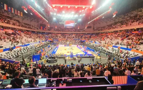 Suasana venue Indonesia Arena saat FIBA World Cup 2023 di Komplek Gelora Bung Karno (GBK) Senayan Jakarta, Sabtu, 26 Agustus 2023. 