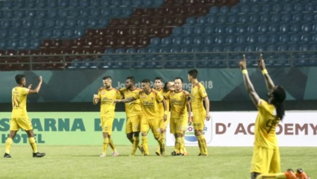 Selebrasi pemain Sriwijaya FC.