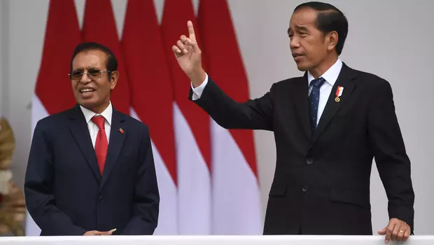 Perdana Menteri Timor Leste Taur Matan Ruak (kiri) bersama Presiden Joko Widodo di Istana Bogor, Senin, 13 Februari 2023.