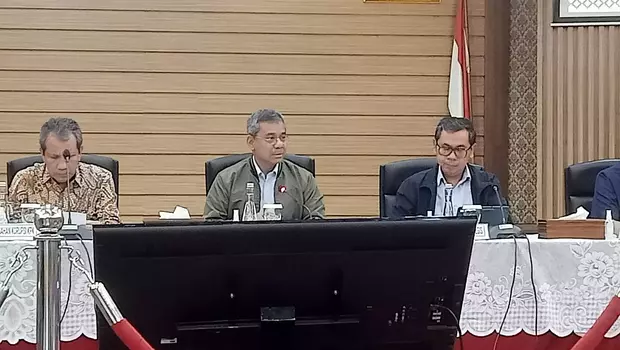 Wakil Menteri Keuangan Suahasil Nazara saat konferensi soal RAT dan ED di Gedung Radius Prawiro, Kemenkeu, Pasar Baru, Sawah Besar, Jakarta, Rabu (1/3/2023).