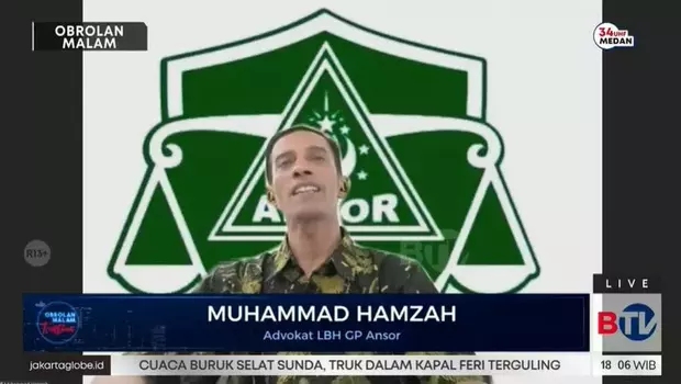 Advokat LBH Ansor Muhammad Hamzah dalam program Obrolan Malam Fristian yang disiarkan BTV, Kamis, 2 Maret 2023.