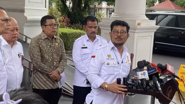 Menteri Pertanian Syahrul Yasin Limpo atau SYL usai rapat terbatas dengan Presiden Joko Widodo di Istana Kepresidenan Jakarta, Rabu (15/3/2023) siang.