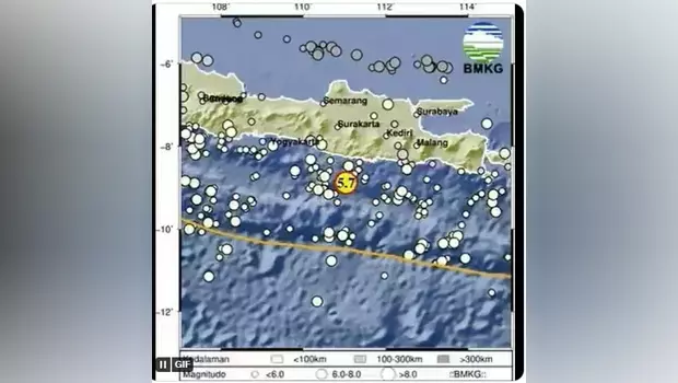 Lokasi gempa di Pacitan, Jawa Timur, Minggu, 23 Juli 2023