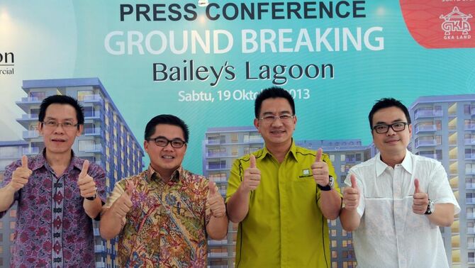 1.	Dari kiri ke kanan: Direktur Operasional PT Bina Usaha Nusantara (BUN) Aliampa Wirawan, Komisaris Utama BUN Dedi Setiadi, CEO Gapura Prima  Rudi Margono, dan Presiden Direktur BUN Arvin F. Iskandar usai member keterangan pers pada acara ground breaking Baileys Lagoon, di Ciputat, Sabtu (19/10). BeritaSatu Photo/GA-Mohammad Defrizal