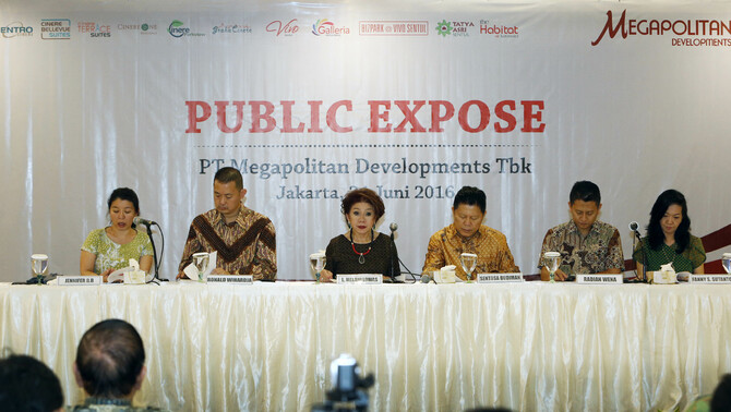 Jajaran Direksi PT Megapolitan Developments Tbk menggelar Rapat Umum Pemegang Saham Tahunan (RUPS) Perseroan di Jakarta, Jumat 24 Juni 2016. 