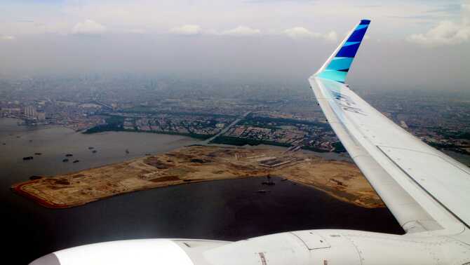 Foto udara kawasan reklamasi Pulau C di Teluk Jakarta.