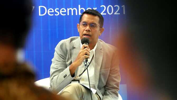 Direktur Finance, Risk & Operations Bank Mandiri Taspen Atta Alva Wanggai Launching Bank Mandiri Taspen sebagai Agen Penjual Efek Reksa Dana (APERD) di Graha Mantap, Jakarta, 7 Desember 2021. Bank Mandiri Taspen menggandeng Manajer Investasi PT Trimegah Asset Management untuk melakukan pemasaran dan penjualan Reksa Dana Pasar Uang TRIM KAS 2. 