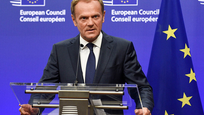 Dewan Uni Eropa, Donald Tusk memberi pernyataan terkait British Exit (Brexit) di Brussel, 24 Juni 2016. AFP/John Thys