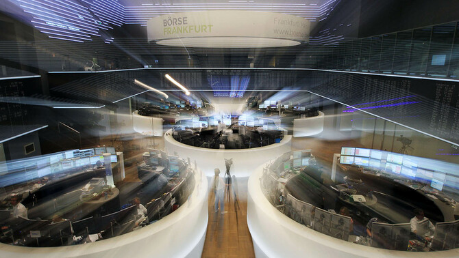 Suasana kantor bursa saham di Frankfurt, Jerman, 24 Juni 2016. Bursa saham Jerman, DAX anjlok hampir 10 persen di awal perdagangan setelah Inggris menyatakan ingin keluar dari Uni Eropa. AFP/Daniel Roland