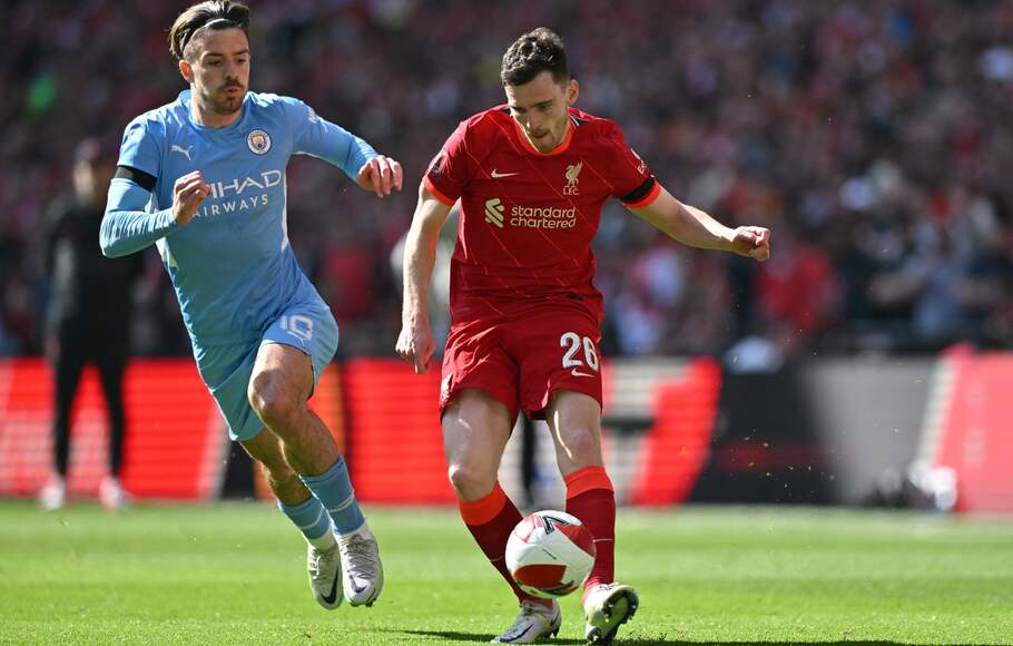 Pertandingan Manchester City vs Liverpool di Wembley, Sabtu, 16 April 2022.