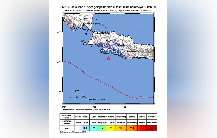 Ilustrasi gempa bumi di Sukabumi dan sekitarnya.