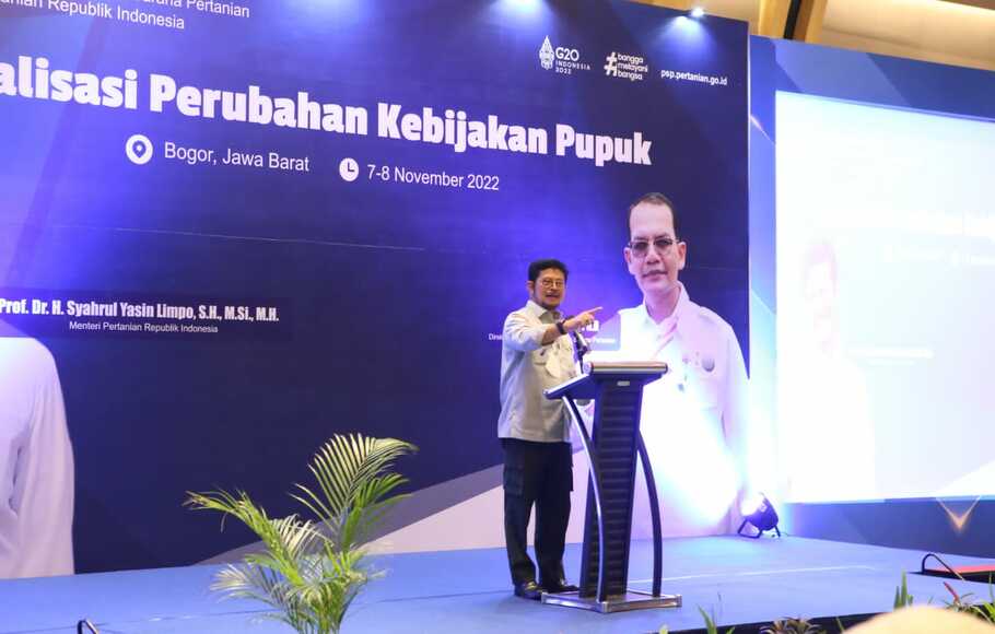 Mentan Syahrul Yasin Limpo saat menghadiri rapat koordinasi perubahan kebijakan pupuk subsidi di Kawasan Bogor, Jawa Barat, Senin 7 November 2022.