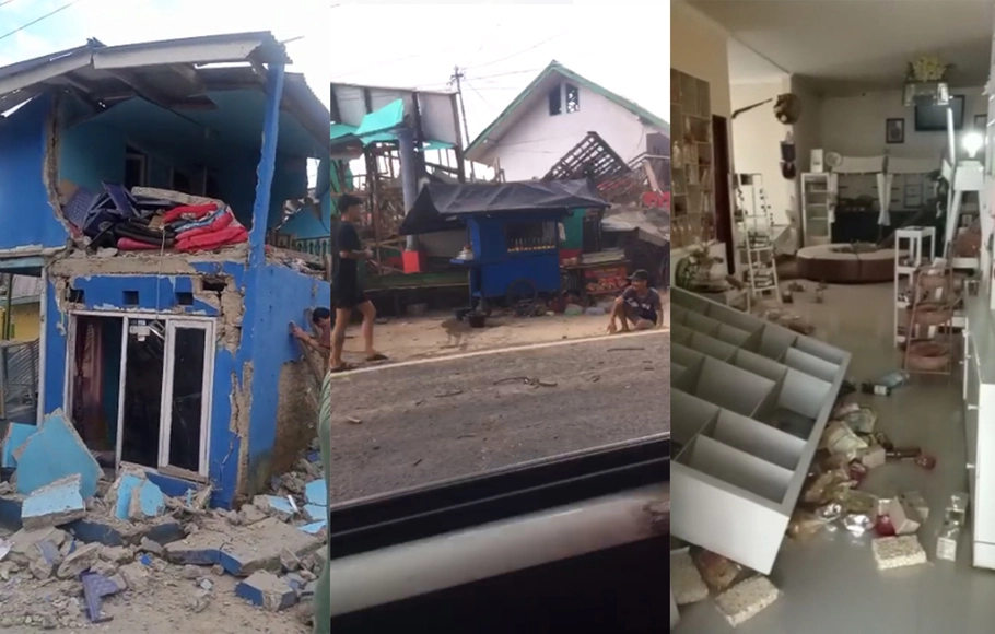 Beberapa rumah warga di Kota Cianjur, Jawa Barat, rusak parah setelah terjadi gempa berkekuatan Magnitudo 5,6, Senin, 21 November 2022.