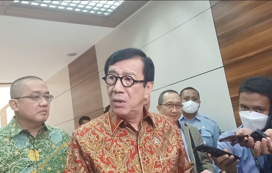 Menteri Hukum dan HAM (Menkumham) Yasonna H Laoly di Gedung Nusantara II DPR, Kompleks Parlemen, Senayan, Jakarta, Senin, 5 Desember 2022.