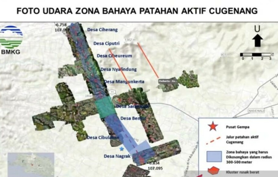 Tangkapan layar peta patahan aktif Cugenang, Cianjur, Jawa Barat.