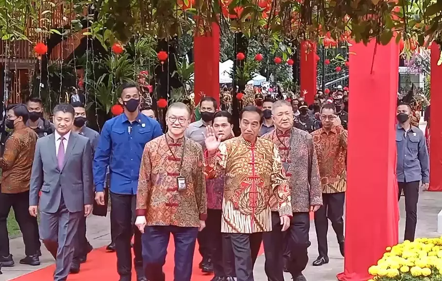Presiden Jokowi menghadiri perayaan Hari Raya Imlek di Lapangan Banteng, Jakarta Pusat, Minggu 29 Januarin 2023.
