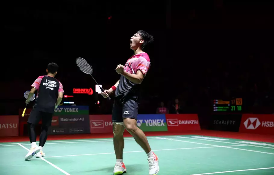 Leo Rolly Carnando/Daniel Marthin merebut gelar juara Daihatsu Indonesia Masters di Istora Senayan, Minggu 29 Januari 2023.