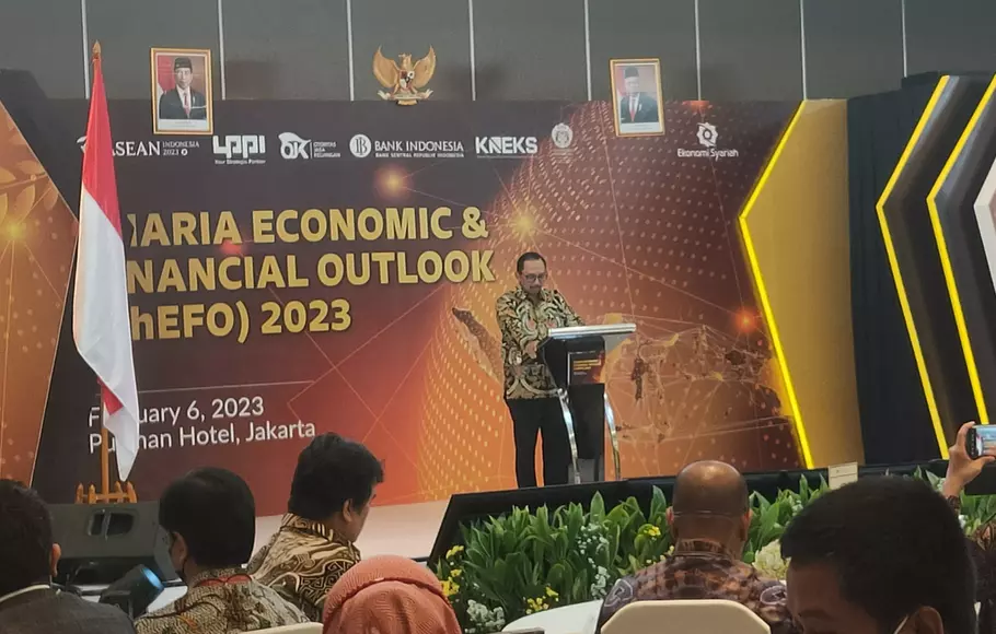 Deputi Gubernur Bank Indonesia (BI) Juda Agung dalam acara Sharia Economic and Financial Outlook (ShEFO) 2023, di Jakarta, Senin, 6 Februari 2023. 