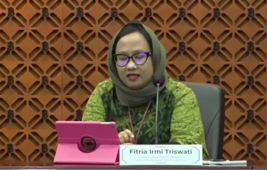 Direktur Departemen Kebijakan Sistem Pembayaran Bank Indonesia (BI), Fitria Irmi Triswati dalam konferensi pers, di Jakarta, Selasa, 11 April 2023.