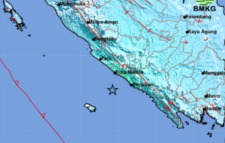 Gempa berkekuatan M 6,2 guncang Bengkulu, Sabtu, 15 April 2023.