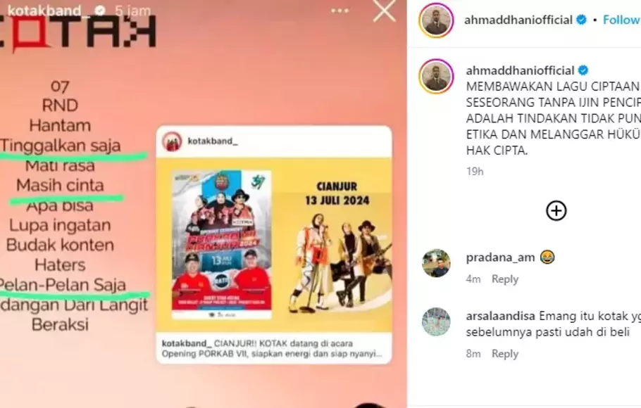 Sentil Band Kotak, Ahmad Dhani Singgung Soal Tak Punya Etika dan Melanggar  Hukum