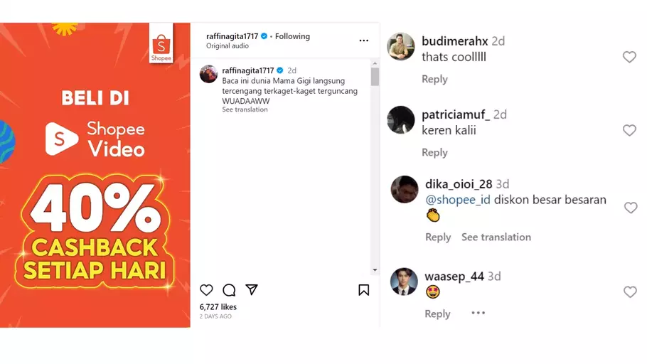 Tangkapan layar Instagram Raffi Ahmad
