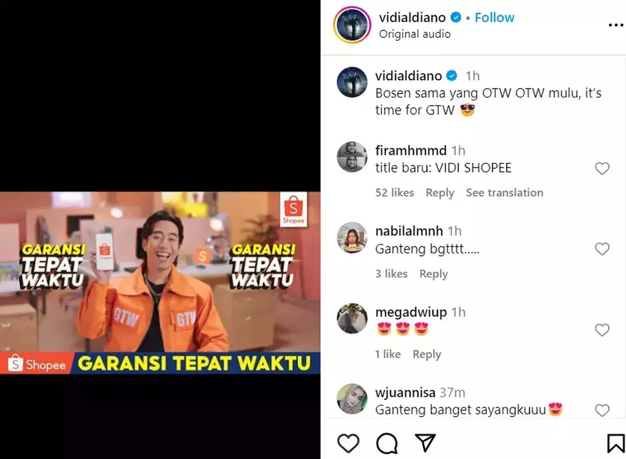 Kolom komentar akun media sosial Vidi Aldiano dibanjiri pujian dan apresiasi dari warganet se-Indonesia.
- (Shopee/Istimewa)