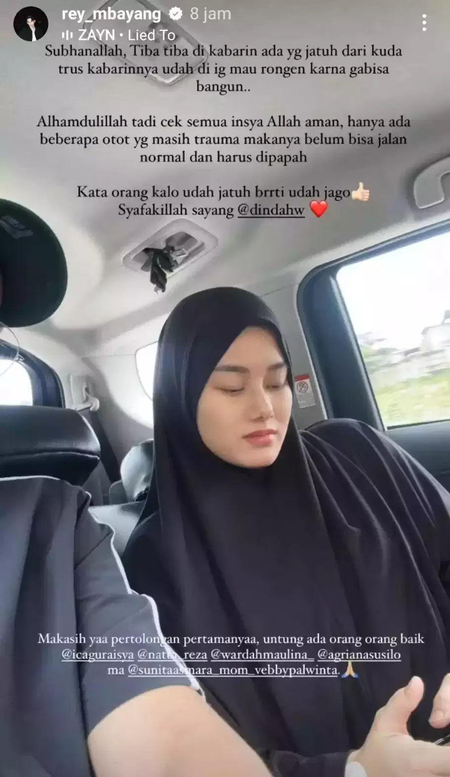 Dinda Hauw Jatuh dari Kuda, Rey Mbayang: Alhamdulillah, Aman