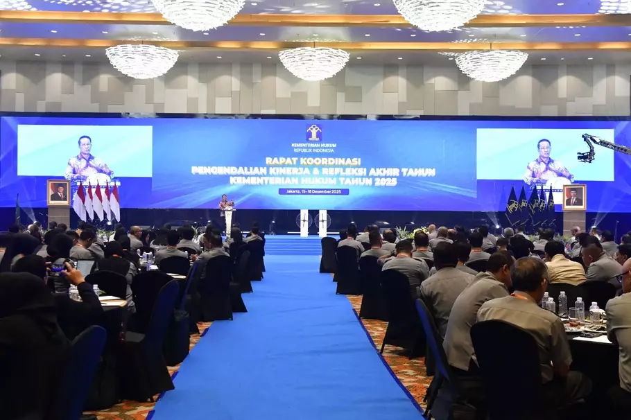 Rapat Koordinasi Pengendalian Kinerja dan Refleksi Akhir Tahun Kementerian Hukum Tahun 2025 dilaksanakan di Jakarta pada Senin, 15 Desember 2025. - (Kemenkum/Istimewa)