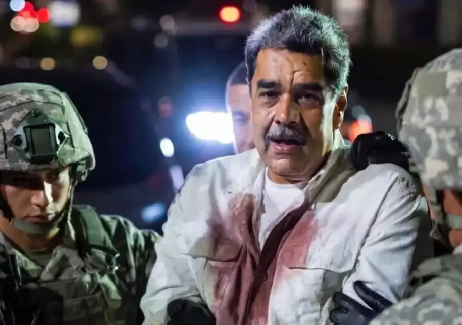 Nicolas Maduro saat ditangkap pihak AS. - (X/Twitter/@JacobBaker613)