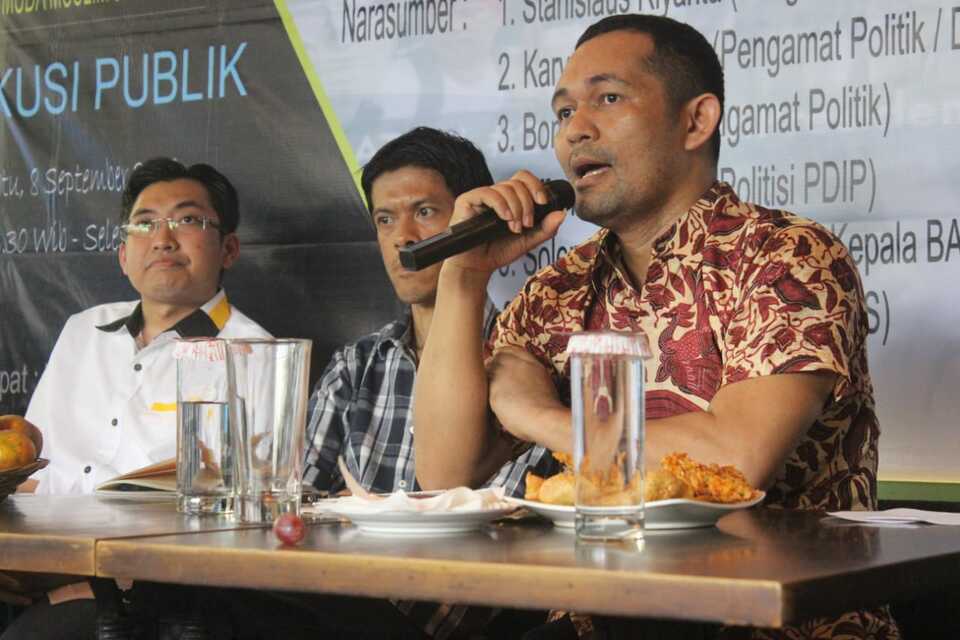 Pengamat politik Boni Hargens dalam diskusi di kawasan Cikini, Jakarta Pusat, Sabtu, 8 September 2018.