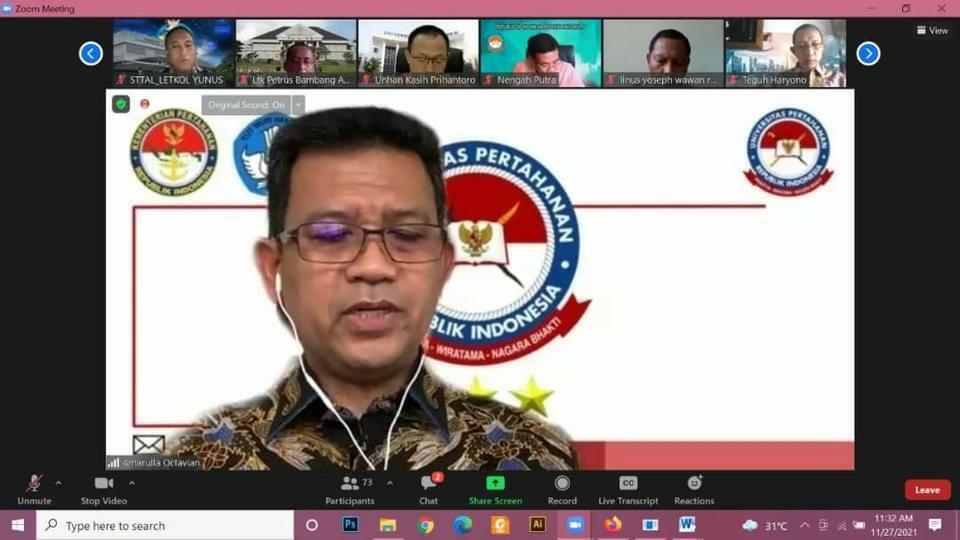 Rektor Universitas Pertahanan (Unhan) Laksdya Amarulla Octavian saat membuka Konvensi Nasional Unhan bersama Persatuan Insinyur Indonesia (PII) yang digelar secara daring, Sabtu, 27 November 2021.