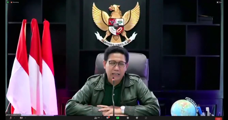 Menteri Desa Pembangunan Daerah Tertinggal dan Transmigrasi (PDTT) Abdul Halim Iskandar saat menyampaikan arahannya di acara Lomba Promosi Desa Wisata Nusantara secara daring, 25 Februari 2022.