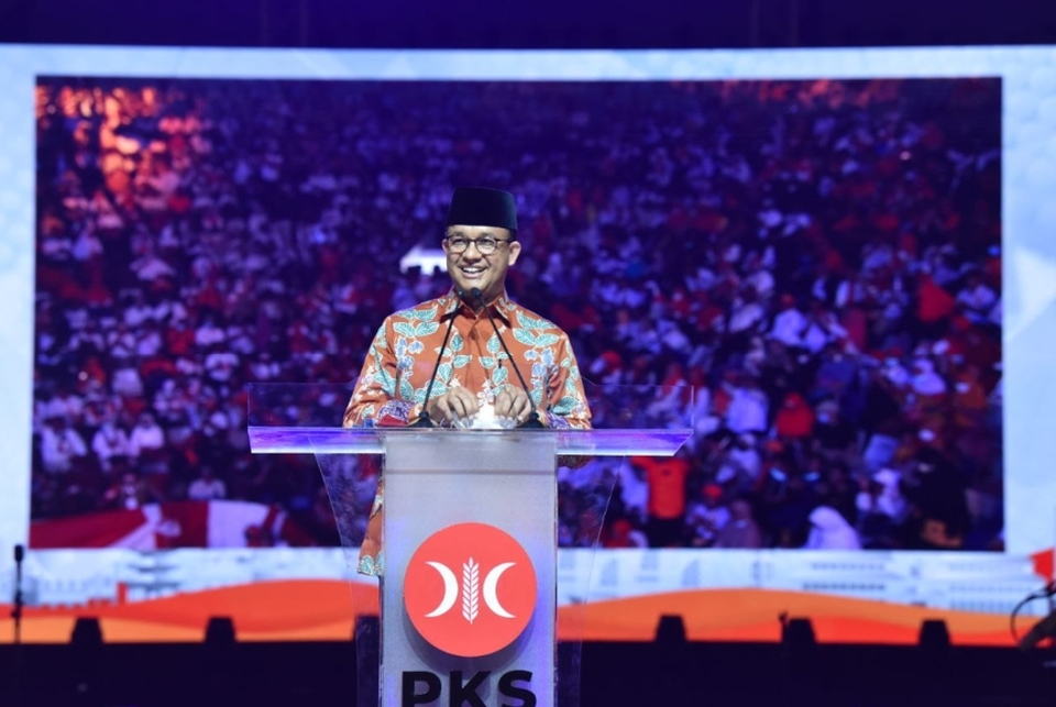 Gubernur DKI Jakarta Anies Baswedan di acara Milad ke-20 PKS di Istora, Senayan, Jakarta, Minggu, 29 Mei 2022.