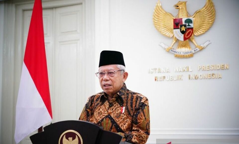 Wakil Presiden Ma'ruf Amin di Jakarta memberikan sambutan secara virtual dalam Silaturahim Nasional (Silaknas) Masyarakat Ekonomi Syariah (MES), Sabtu, 8 Oktober 2022.