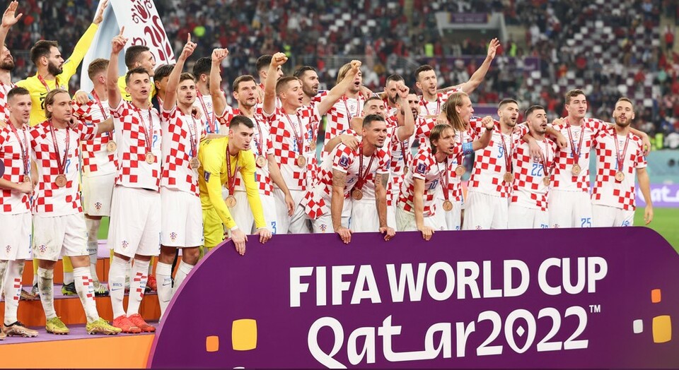 Timnas Kroasia dalam perayaan peringkat ketiga Piala Dunia 2022.