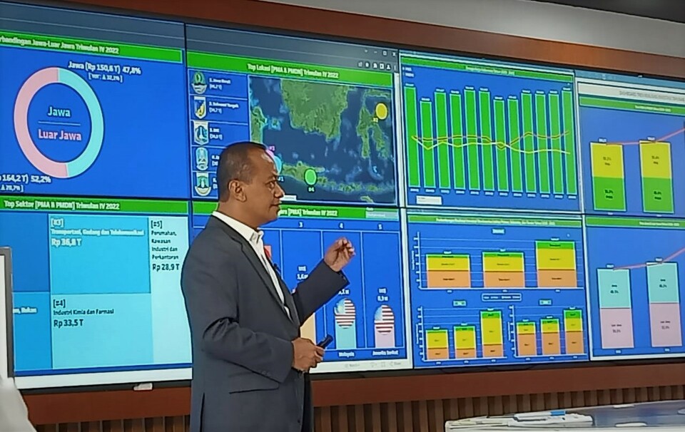 Menteri Investasi/Kepala Badan Koordinasi Penanaman Modal (BKPM) Bahlil Lahadalia dalam Konferensi Pers Realisasi Investasi Triwulan IV Tahun 2022 di Kantor Kementerian Investasi/BKPM, Jakarta pada Senin 24 Januari 2023. 