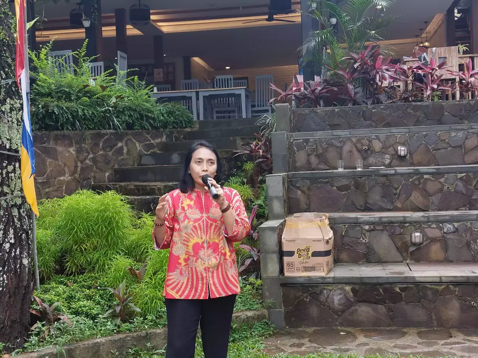 Menteri Pemberdayaan Perempuan dan Perlindungan Anak (PPPA) Bintang Puspayoga dalam acara media gathering Kementerian PPPA di Bogor, Jawa Barat, Rabu, 1 Februari 2023. 