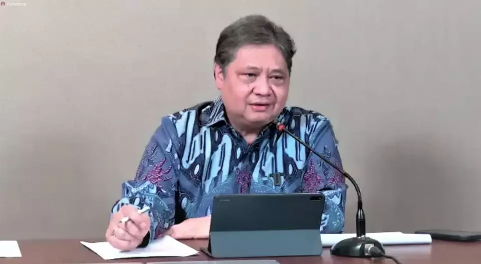 Menteri Koordinator Bidang Perekonomian Airlangga Hartarto dalam konferensi pers secara virtual, Senin (06/02/2023).