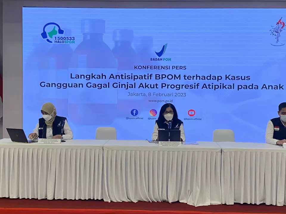 Direktur Pengawasan Produksi Obat, Narkotika, Psikotropika, dan Prekursor BPOM, Togi Junice Hutadjulu dalam konferensi pers di Jakarta, Rabu, 8 Februari 2023.