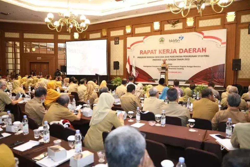 Rapat Kerja Daerah dengan tajuk Program Bangga Kencana dan Percepatan Penurunan Stunting Jateng di Semarang, Senin 13 Februari 2023. 