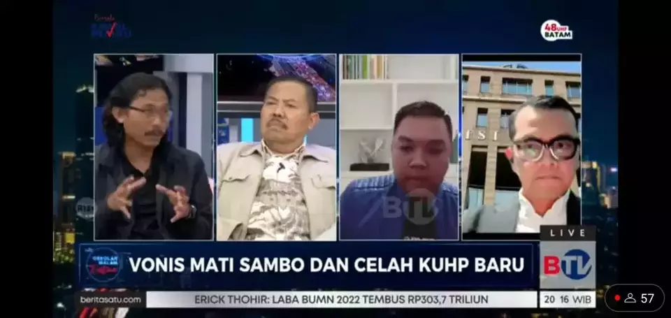 Julius Ibrani sebagai Ketua PBHI Nasional, Albert Aries sebagai Tim Sosialisasi KUHP Baru,  Nelson Simanjuntak sebagai Kuasa Hukum Yoshua, dan Miko Ginting sebagai Juru Bicara Komisi Yudisial tampil sebagai pembicara dalam Obrolan Malam Fristian pada Selasa (14/2/2023).