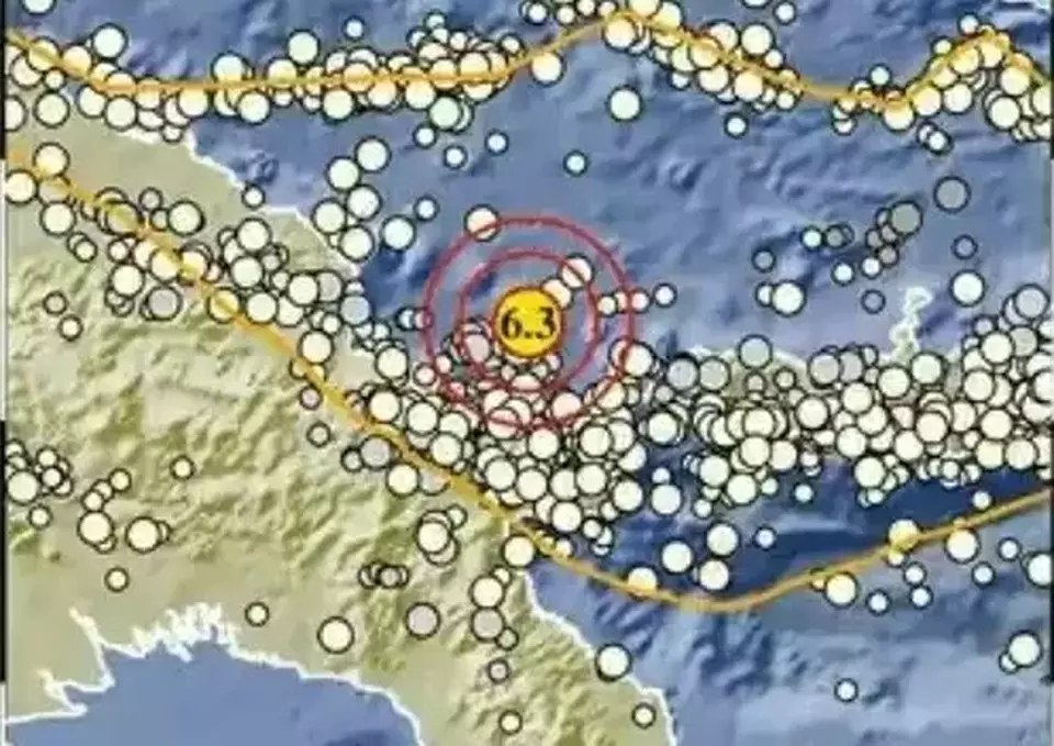 Gempa bumi magnitudo 63, mengguncang Keerom, Papua.